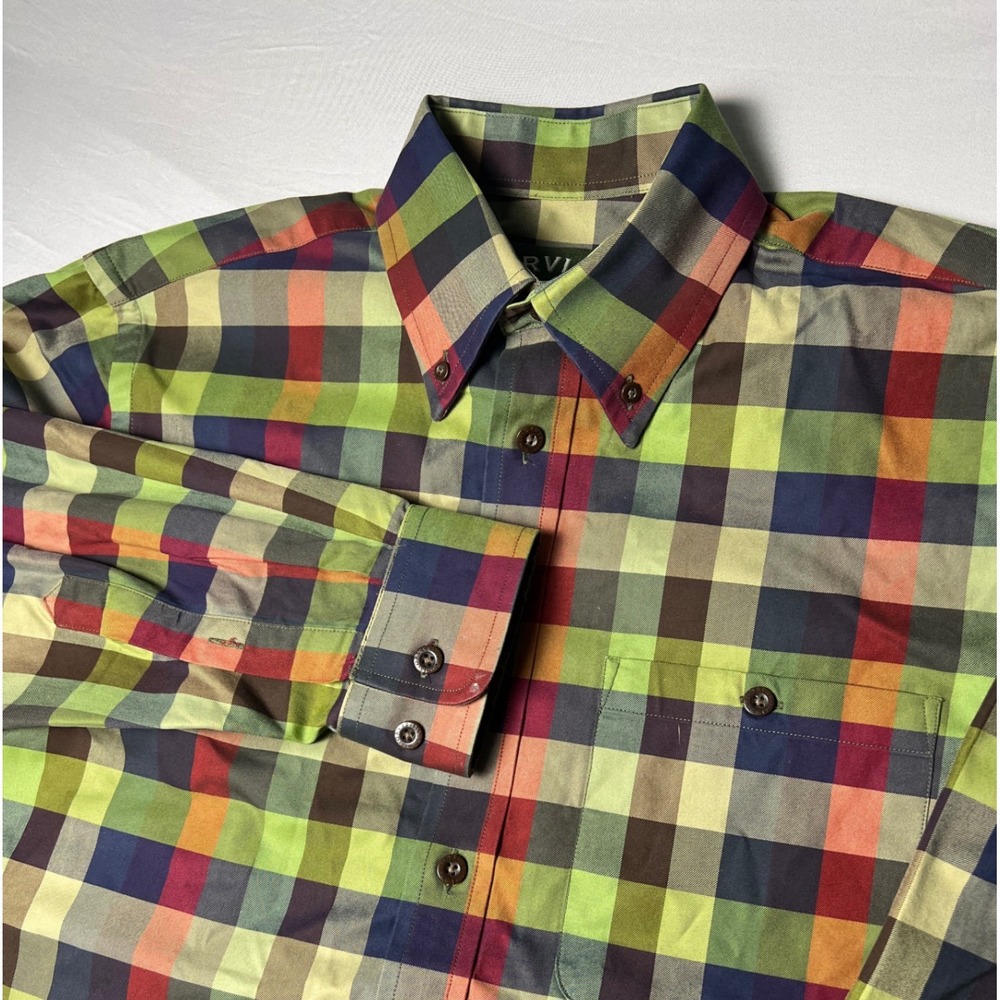 Orvis Mens Multi Color Plaid Button Down Shirt Cotton Long Sleeve M